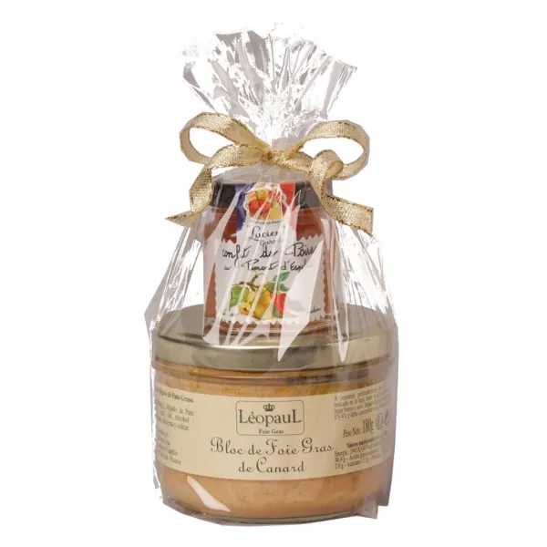 Pack Maridaje Foie compuesto por: 1 Bloc Foie Gras de Pato Francés LÉOPAUL - 120 g. y 1 Confitura de Higos LUCIEN SAVEURS - 50 g.